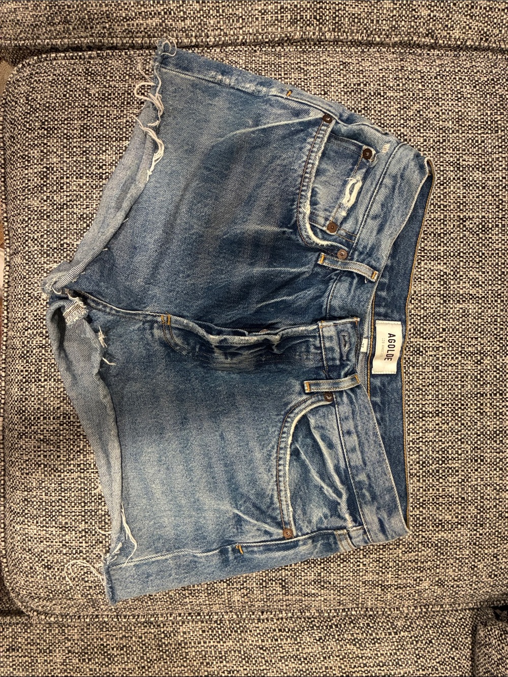 Agolde Blue Distressed Denim Cutoff Shorts